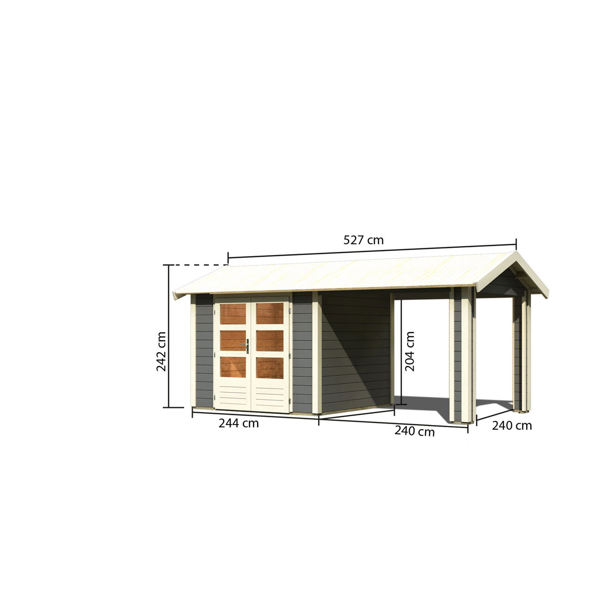 Karibu  Blockbohlenhaus Theres 3 terragrau mit Dachausbauelement Bild 2