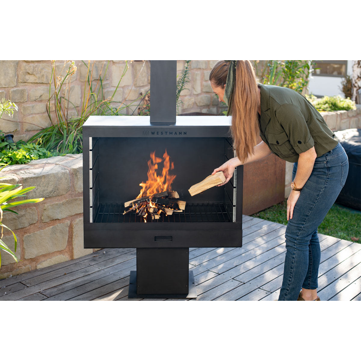 Westmann Terrassenofen Gartenkamin inkl. Grillrost 50x90x160cm Schwarz Bild 5