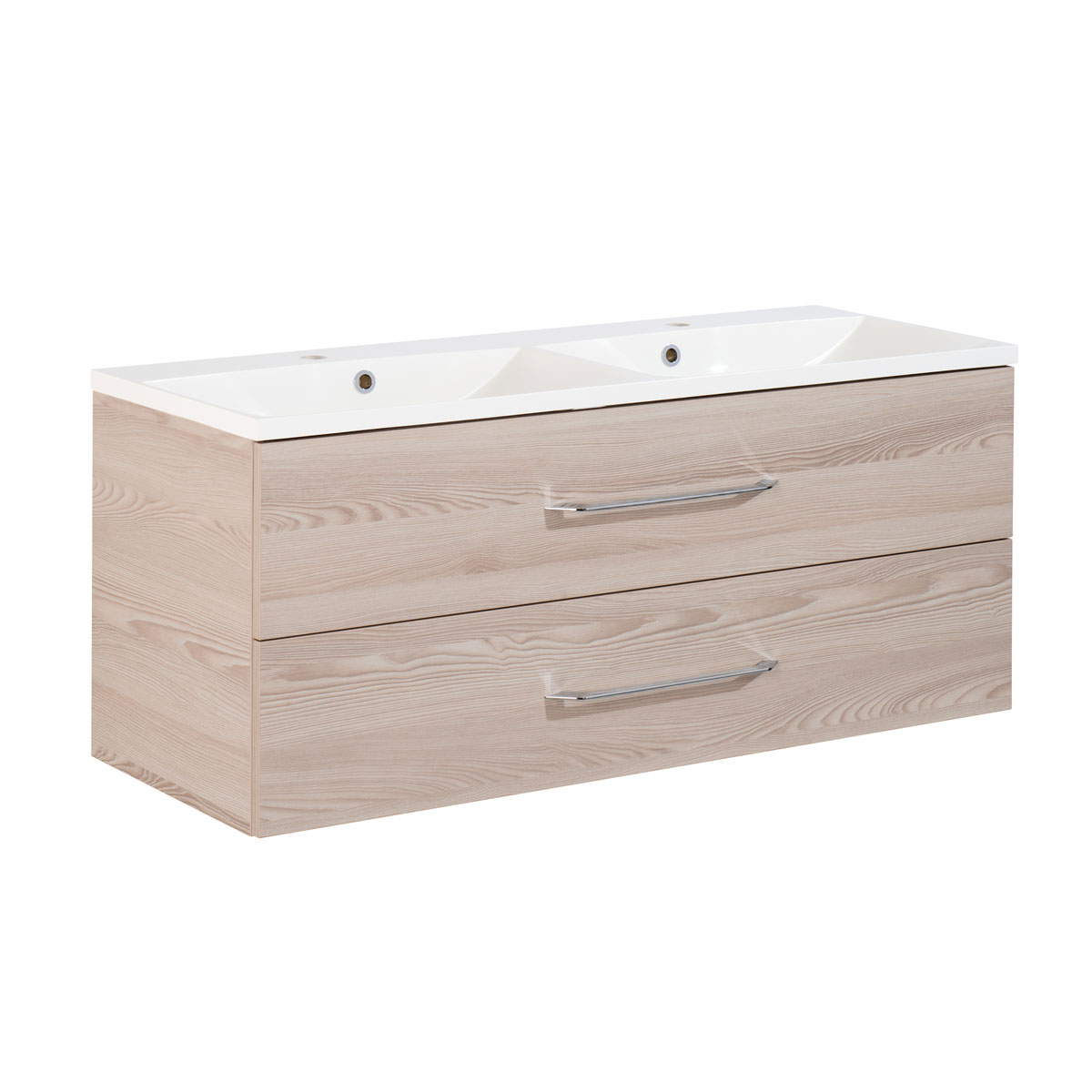 Fackelmann Doppelbecken-Waschtischset B.clever 120 x 51 x 46 cm Alaska-Esche