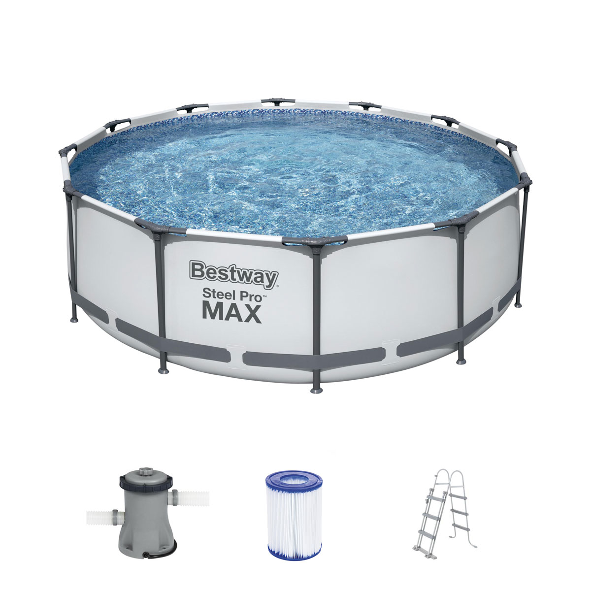 Bestway Steel Pro Max Frame-Pool-Set mit Filterpumpe Durchmesser 366 x 100 cm grau Bild 2