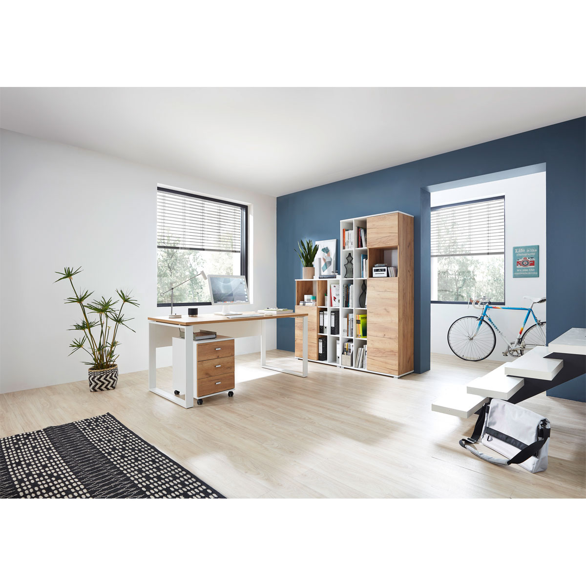 Rollcontainer Sort mit 3 Schubkästen 40 x 57 x 49 cm weiß/Navarra-Eiche-Nachbildung Bild 5