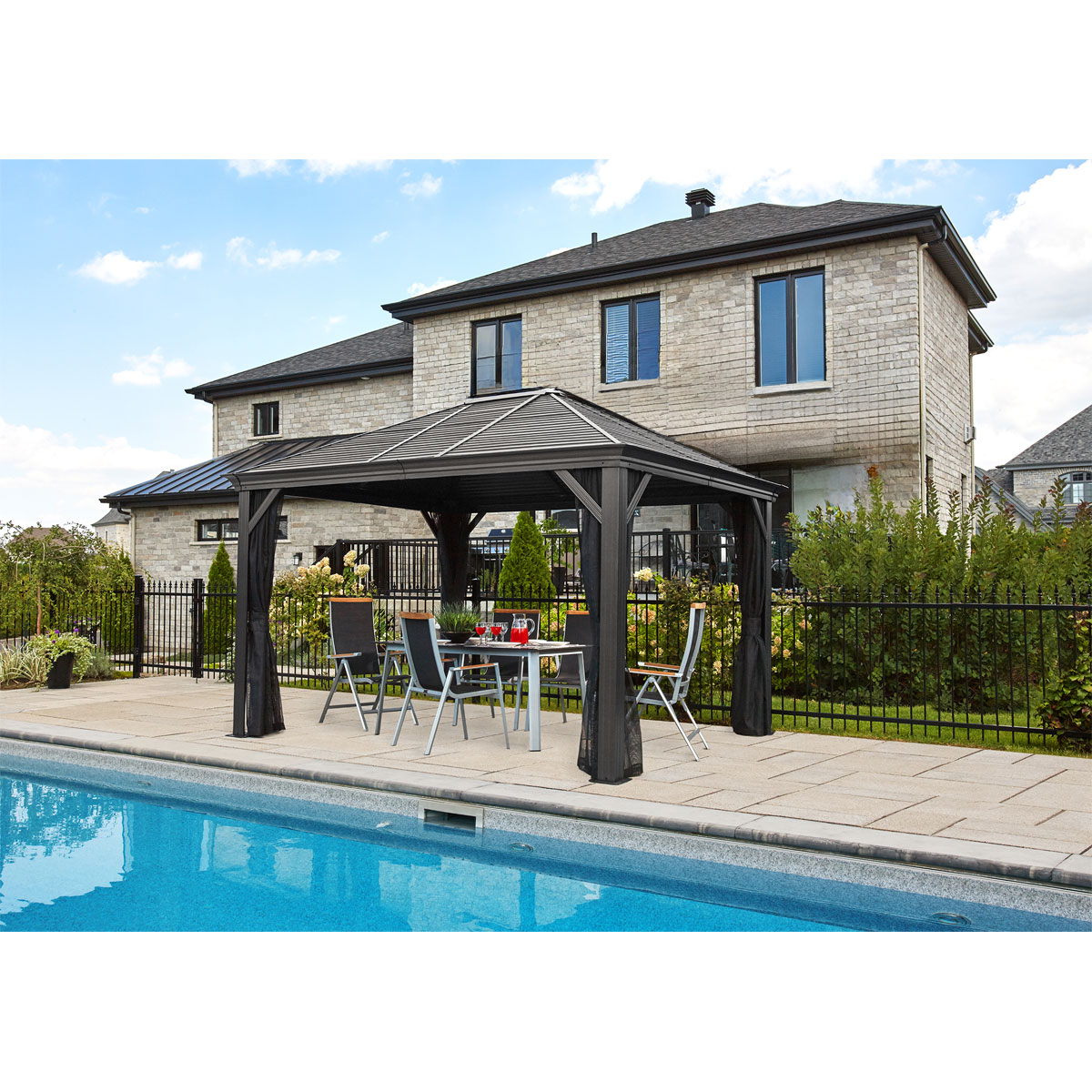 Sojag Pavillon Mykonos 1012 inkl. Moskitonetz 299x364x291cm Basaltgrau Bild 2