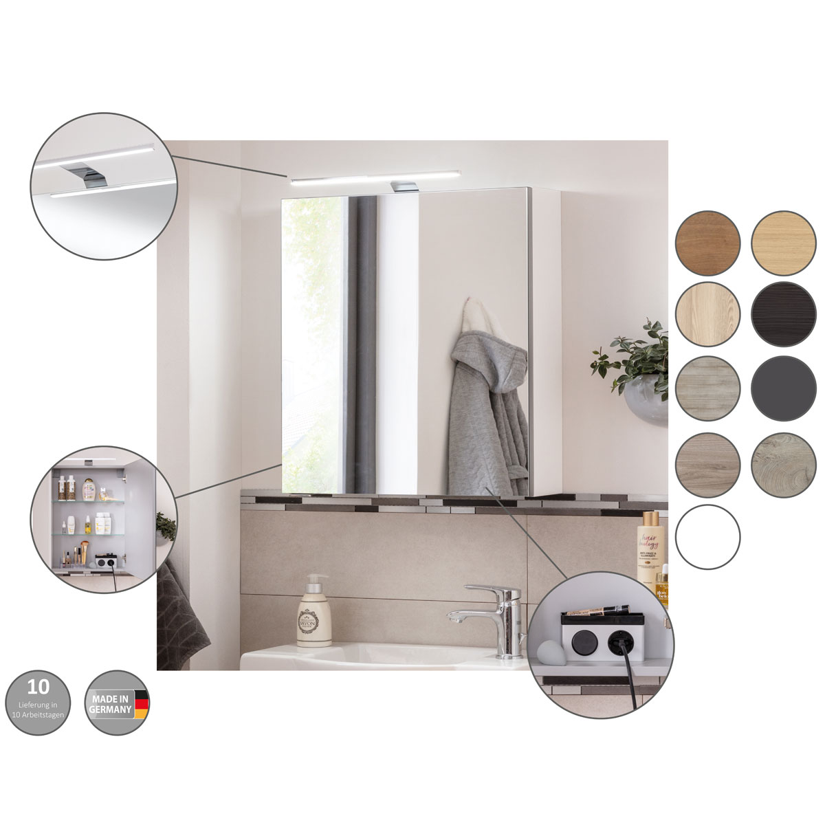 Fackelmann  Gäste-WC Spiegelschrank rechts SBC 500 x 680 x 153 mm Alaska-Eiche Bild 2