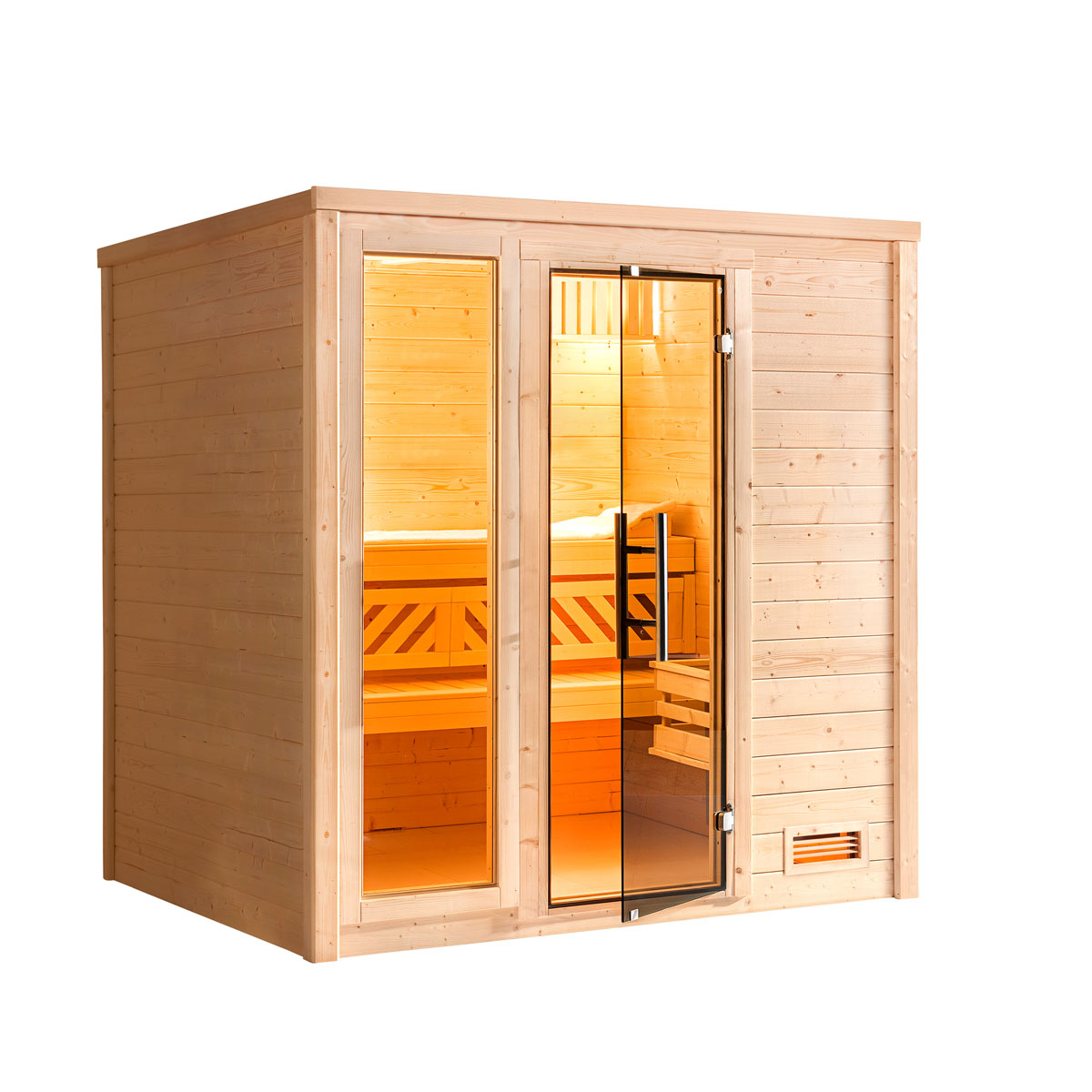 Weka  Premium Massivholz-Sauna Bergen Größe 1.8 Sparset 7,5 kW Bio S