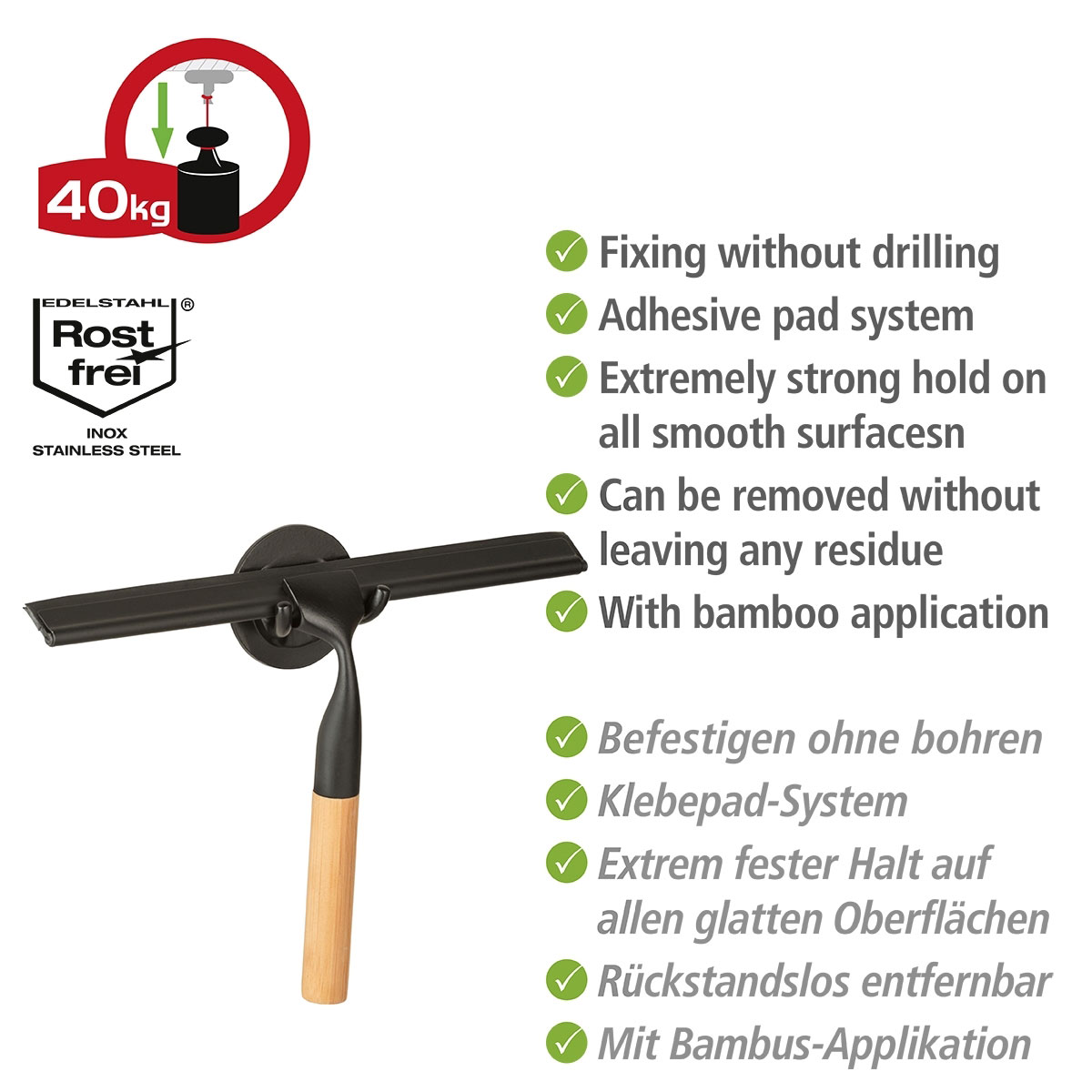 Wenko Badezimmerwischer Bambusa Befestigen ohne Bohren Turbo-Loc Bild 3