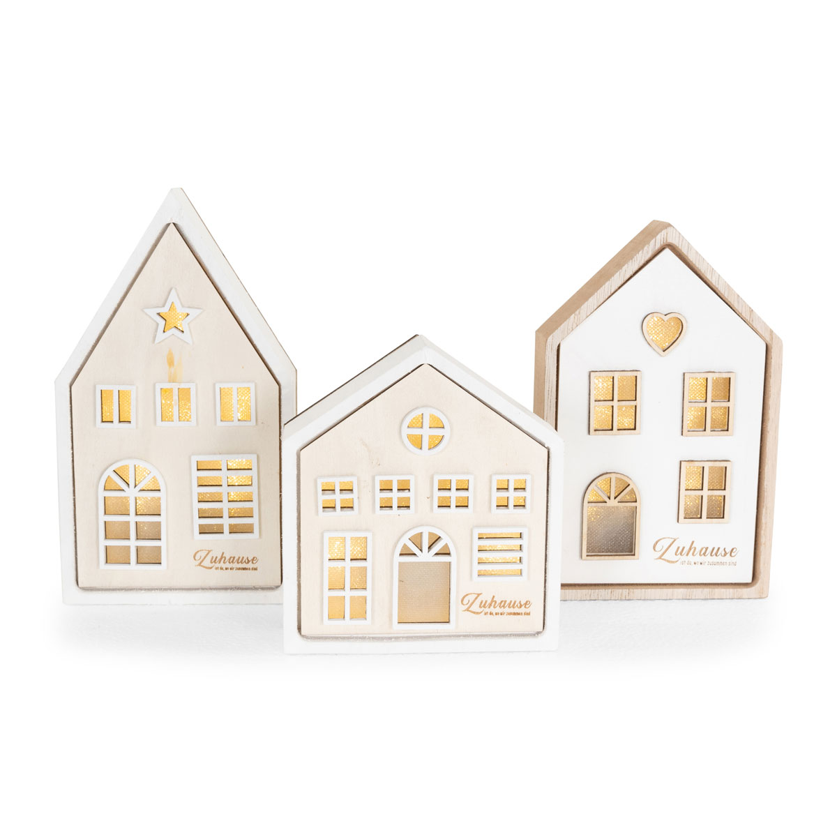 Haus mit LED 2 x AAA exklusive Timer 3-fach sortiert Holz 11 x 3,5 x 12,5 cm