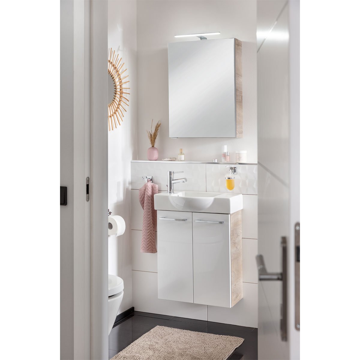 Fackelmann  Gäste-WC Waschtischunterschrank SBC 520 x 600 x 243 mm NatureOak/Weiß Bild 7