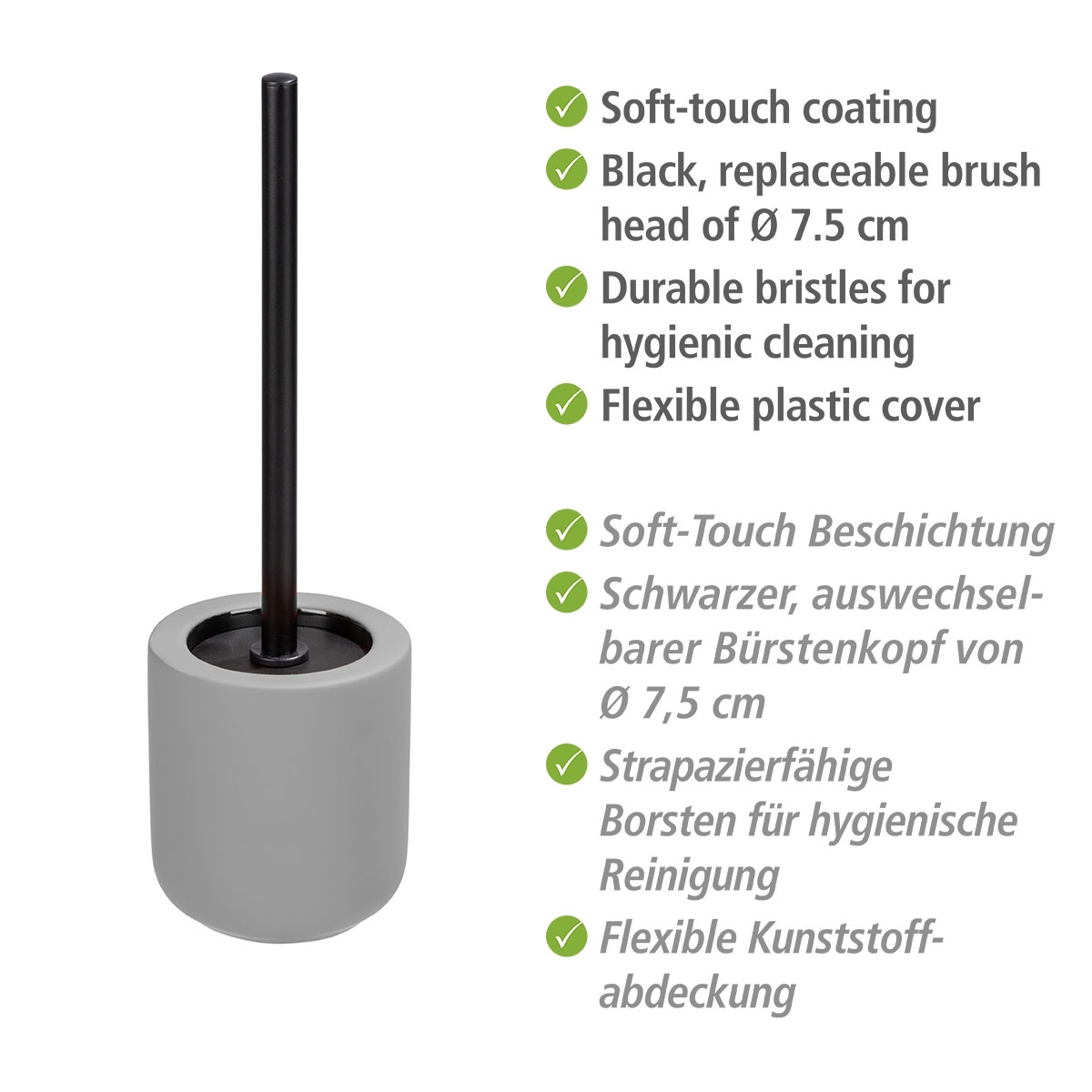 Wenko WC-Garnitur Avellino Grau Keramik Bürstenhalter | 514576