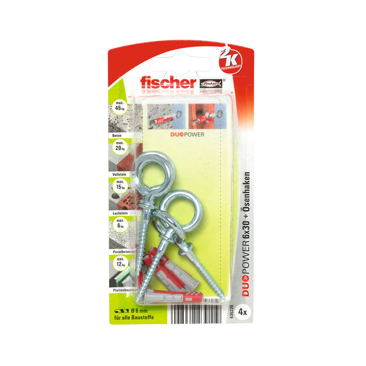 Fischer  Dübel DuoPower 6 x 30 mm mit Ösenhaken 4 Stück Bild 1