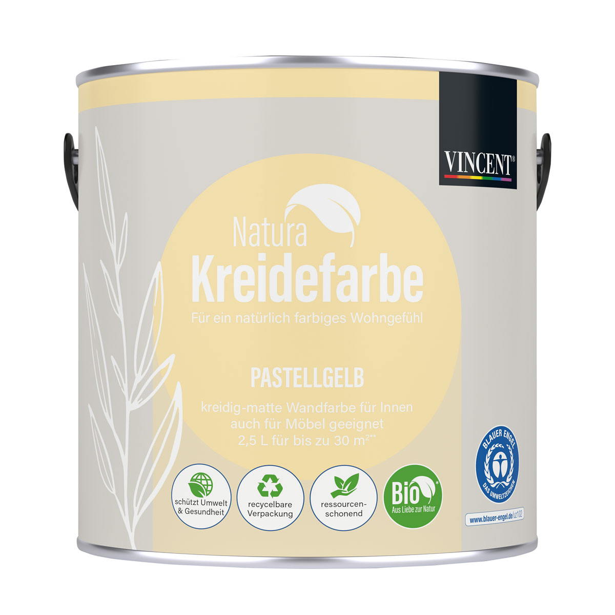 Vincent Natura Kreidefarbe Pastellgelb matt 2,5 L
