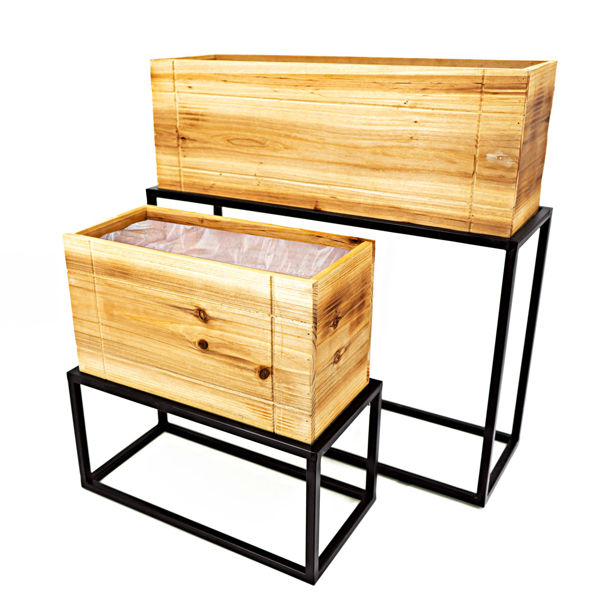 Holzpflanzkasten mit Metallgestell 38 x 15 x 16 cm