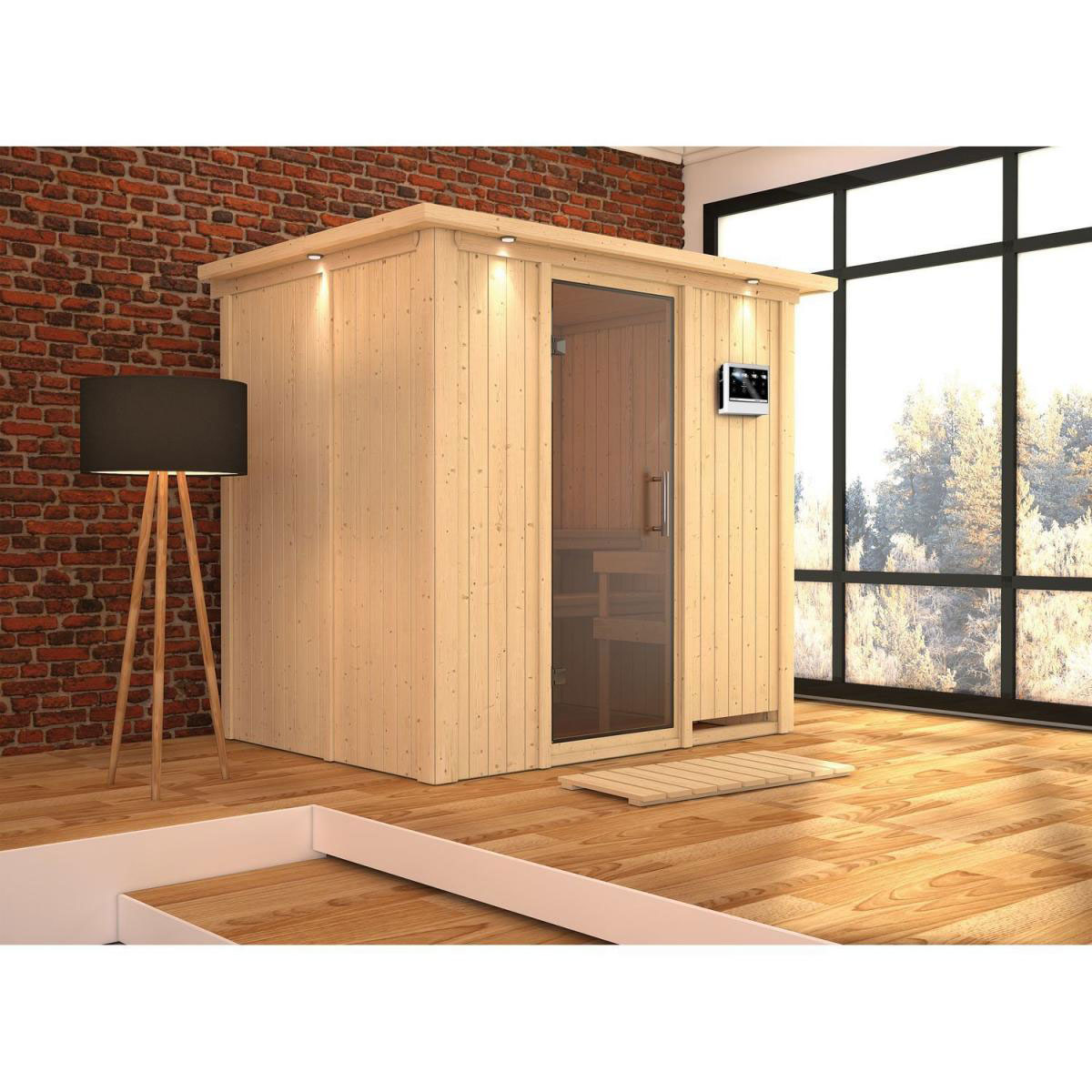 Karibu Bodin Frontstieg ohne Ofen mit Kranz Klarglastür Bild 5