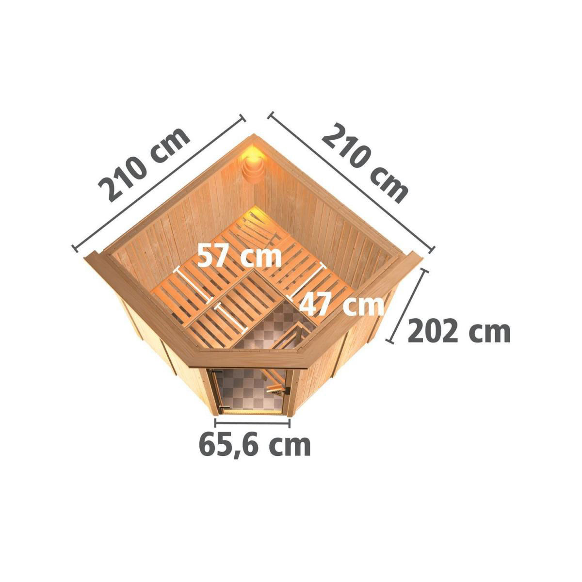 Karibu Sauna Jarin Eckeinstieg 9kW Bio Ofen mit Kranz Klarglas-Tür Bild 12