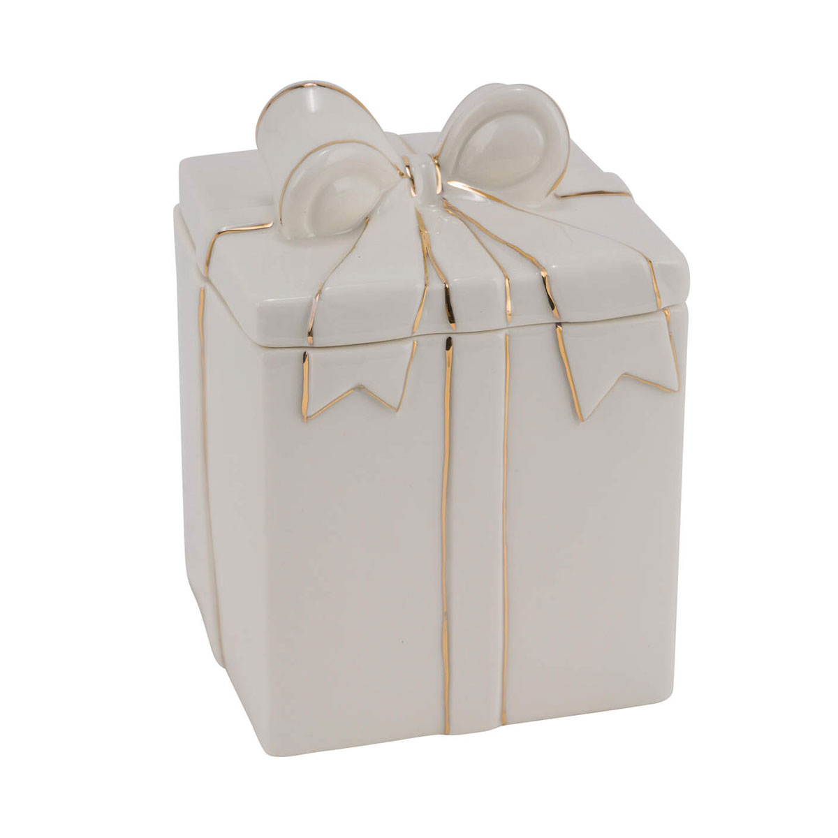 Keramik-Geschenkbox weiß gold 7x7x10cm