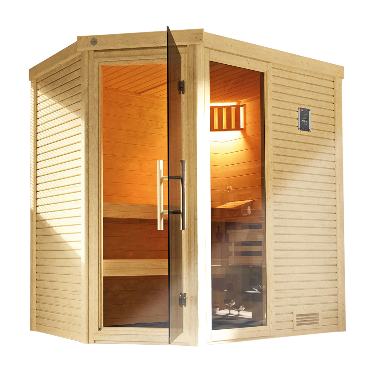 Weka  Premium Massivholz-Sauna TURKU Größe 2 Sparset 7,5 kW Bio S