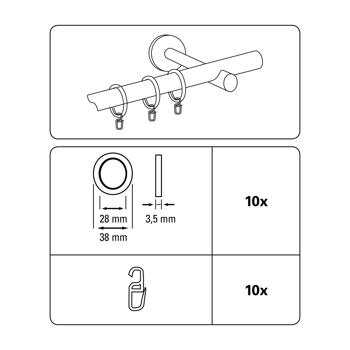 Gardinia Ringe für Gardinenstange Kreta Durchmesser 16-20 mm 10 Stück weiß Bild 2