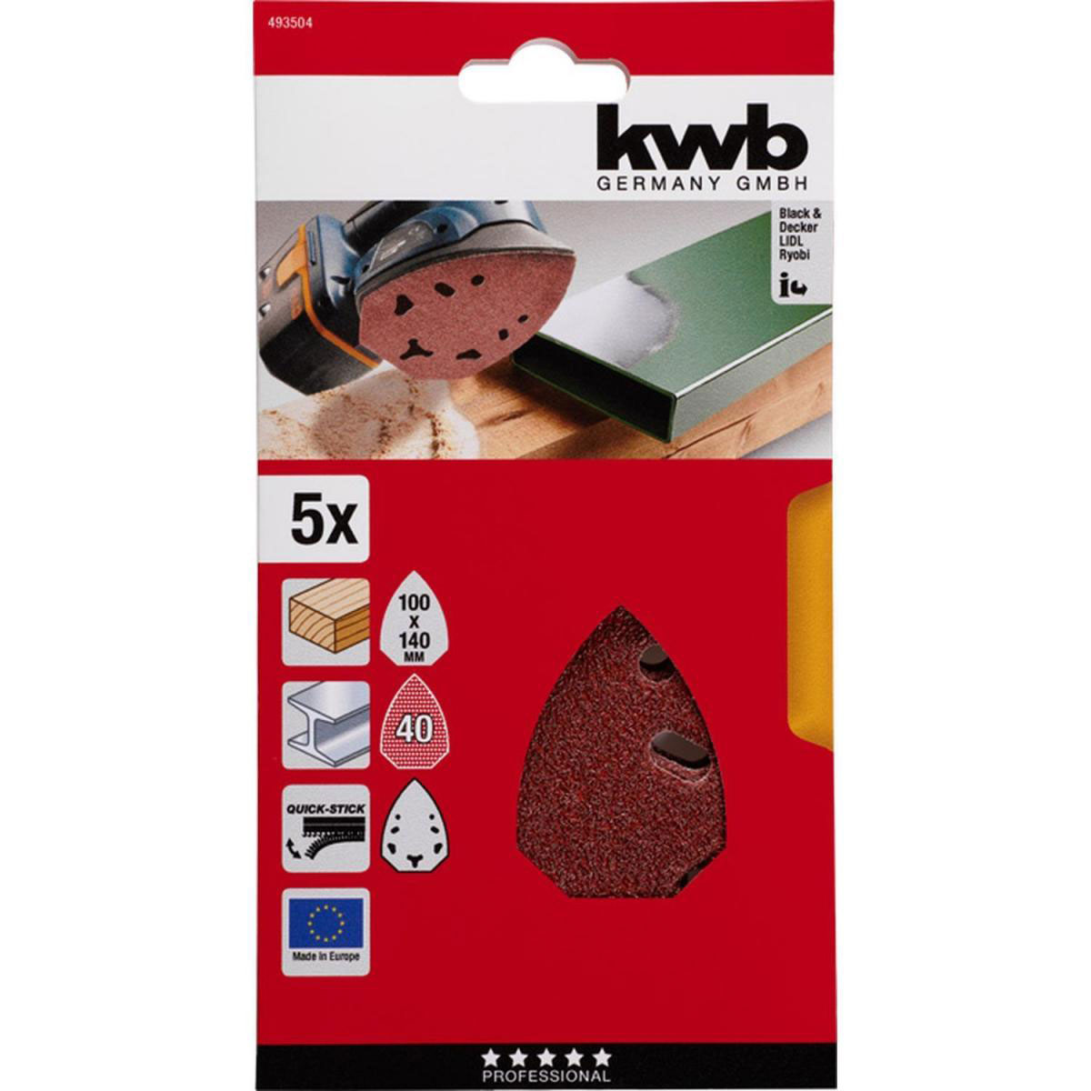 kwb  Schleifdreiecke Quick Stick Holz und Metall 100 x 140 mm K40 Bild 2