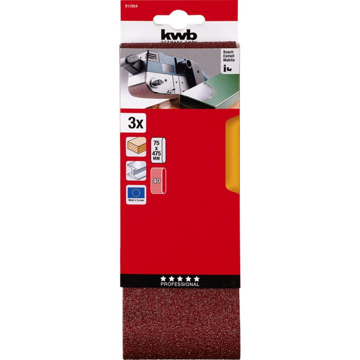 kwb  Schleifbänder Holz und Metall 75 x 457 mm K40