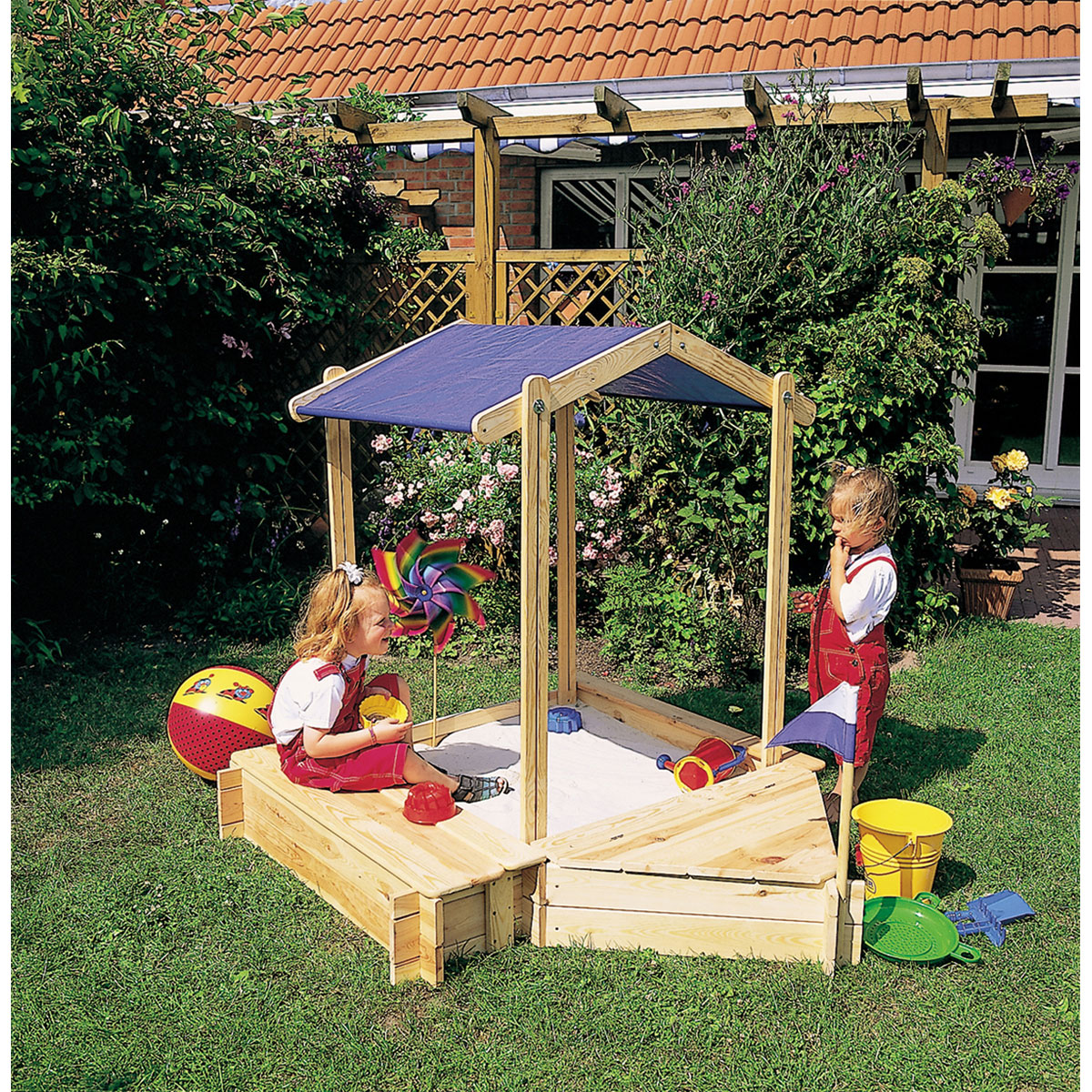 Promadino Set Sandkasten Peter mit Sitz- und Bugbox