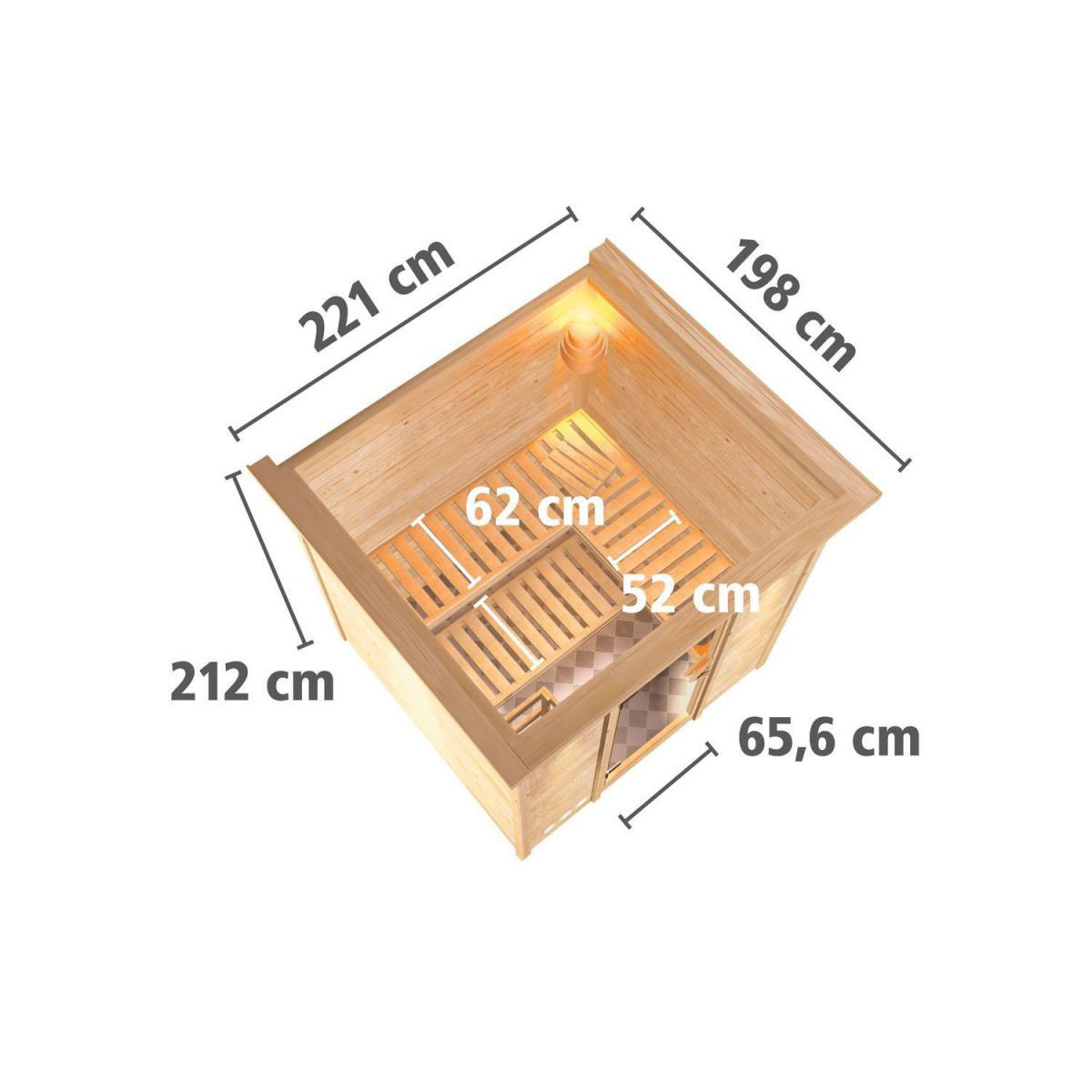 Karibu Sauna Mojave Fronteinstieg ohne Ofen mit Kranz Klarglas-Tür Bild 8