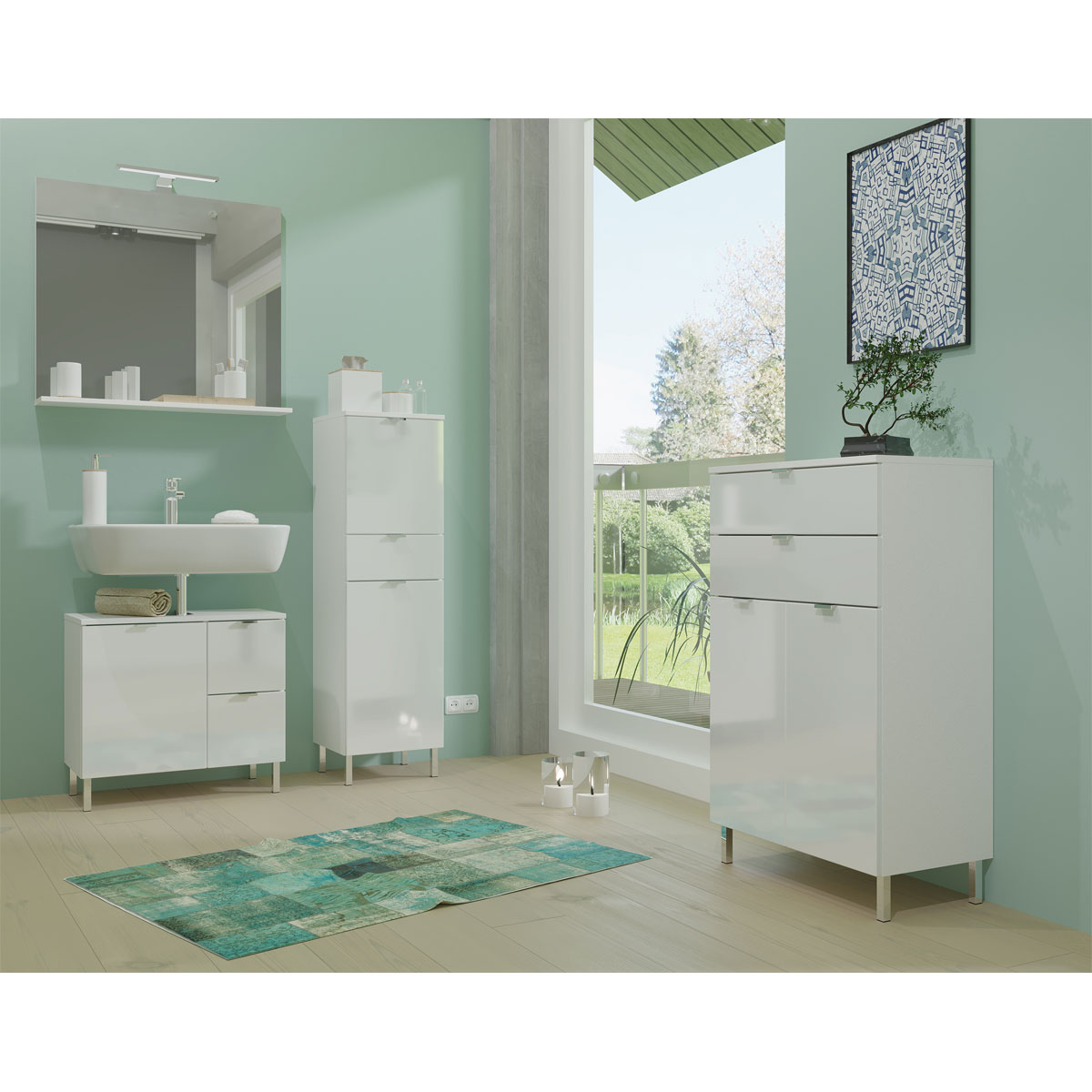 Waschbeckenunterschrank Maureen 2 Schubkästen 60 x 56 x 34 cm weiß Bild 3
