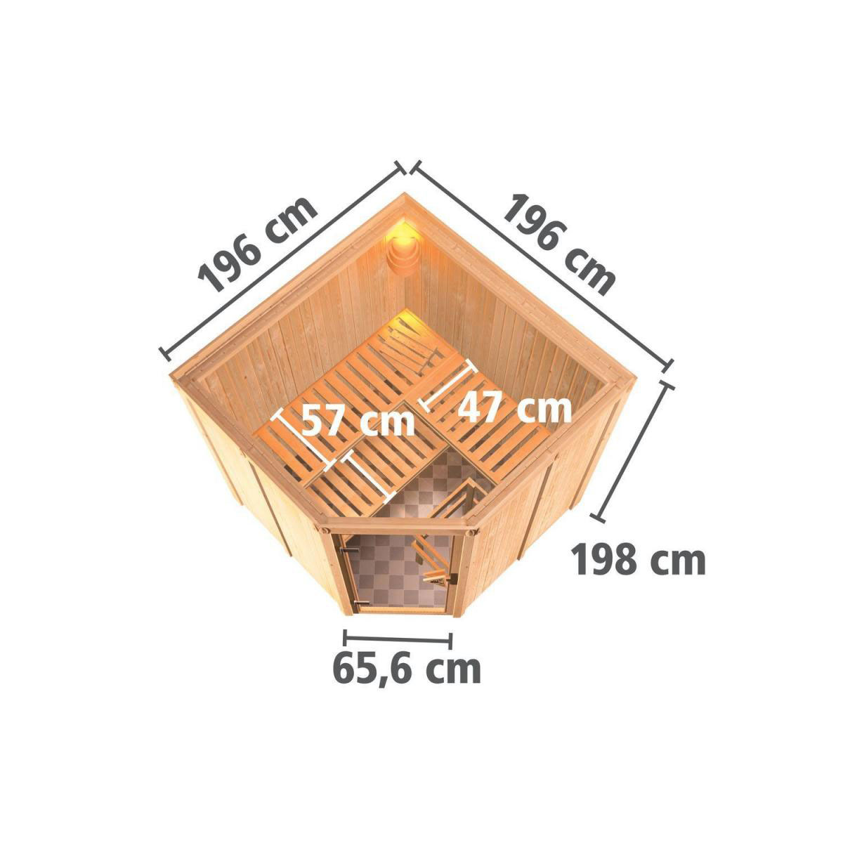 Karibu Sauna Jarin Eckeinstieg 9 kW Ofen externe Strg kein Kranz Klarglas-Tür Bild 12