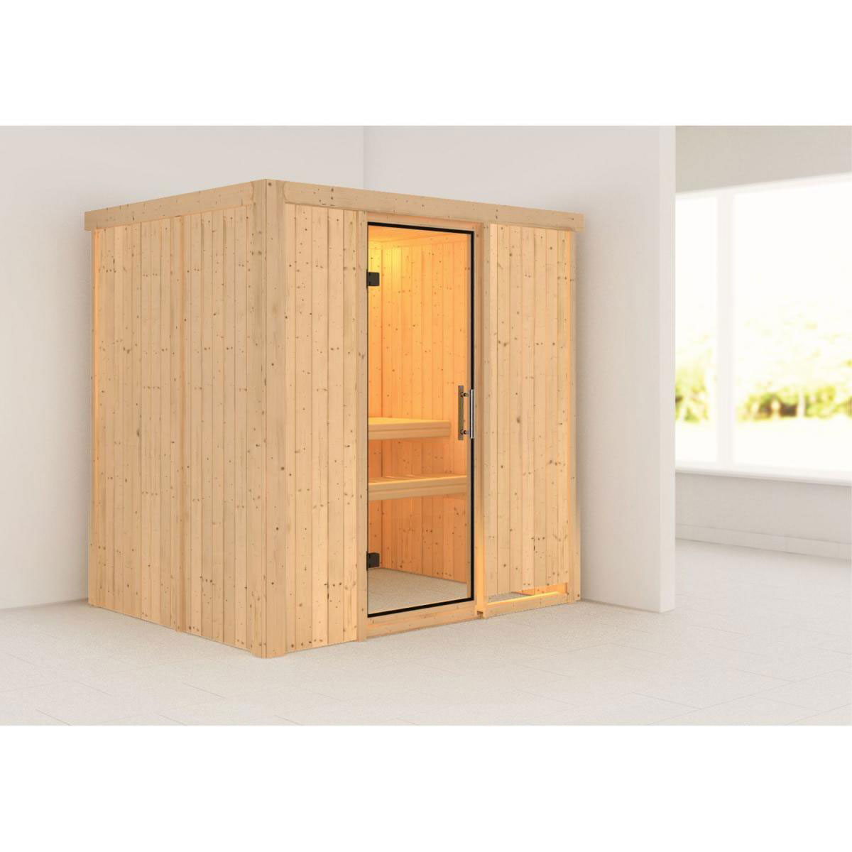 Karibu Sauna Bodin Fronteinstieg ohne Ofen kein Kranz Klarglas-Tür Bild 4