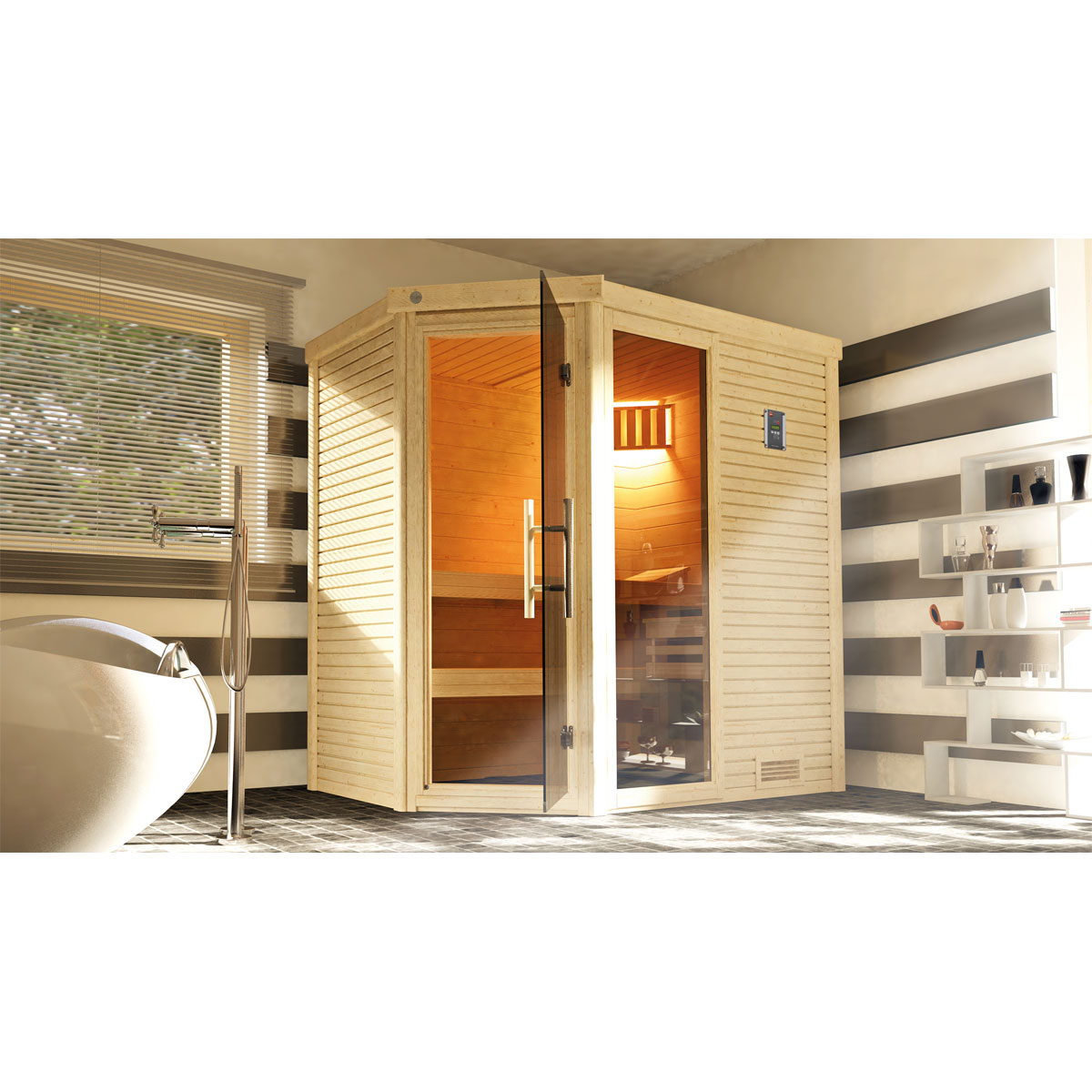 Weka Massivholzsauna „Cubilis Eck“ Gr.1, All-In, 195x205x145 cm Bild 2