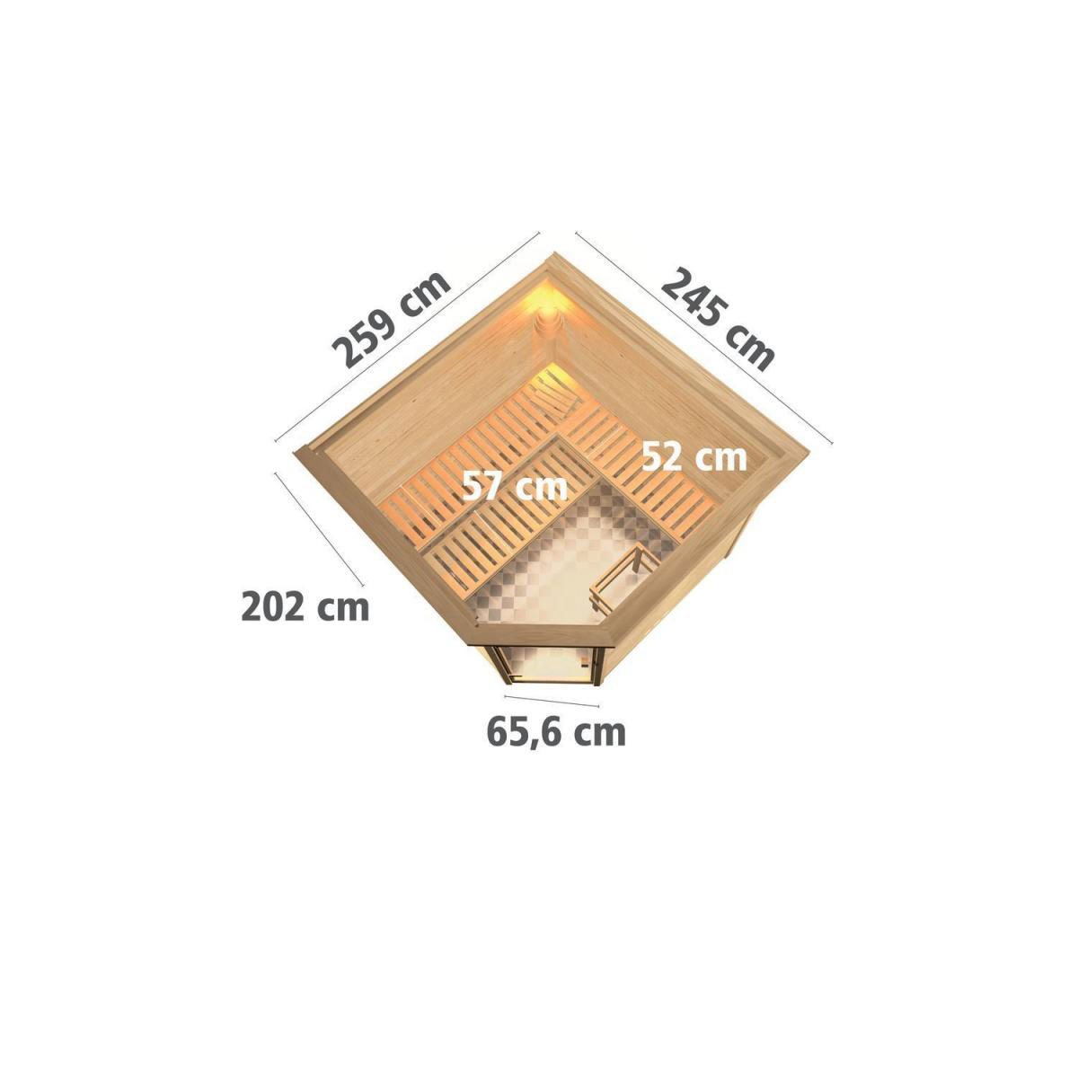 Karibu Sauna Leona Eckeinstieg 9 kW Ofen externe Strg modern mit Kranz graphitfarbene Tür Bild 12