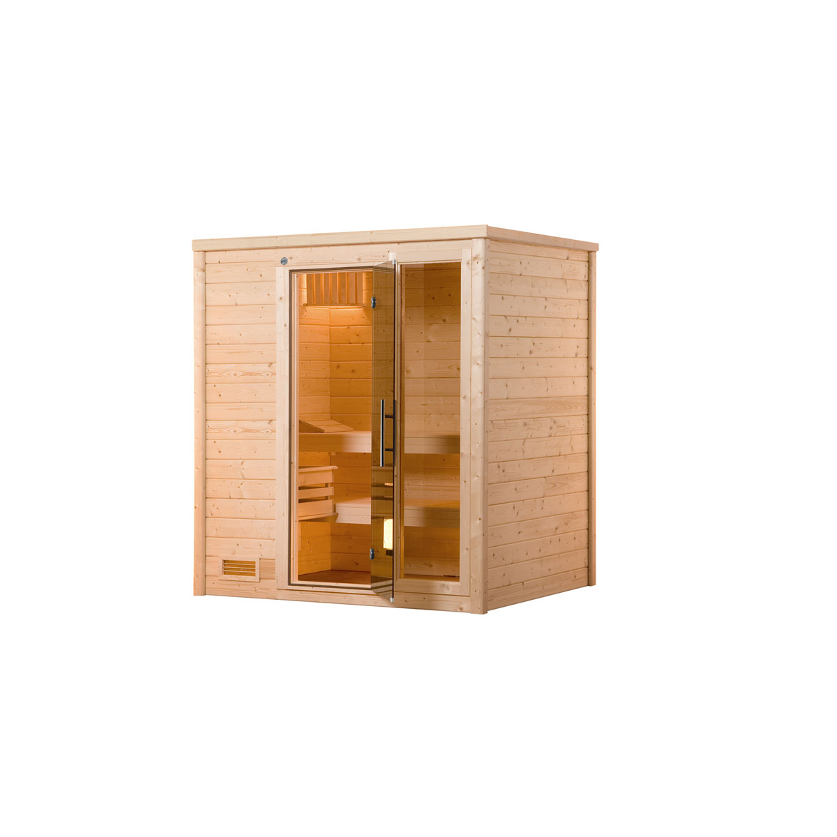 Weka  Premium Massivholz-Sauna Bergen Größe 1 Sparset 7,5 kW OS Glastuer