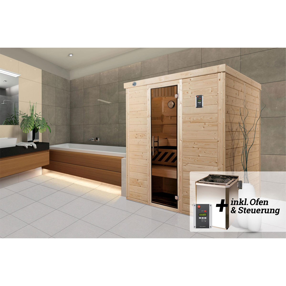 Weka  Premium Massivholz-Elementsauna Kemi Größe 3 Sparset 7,5 kW Bio S Bild 2