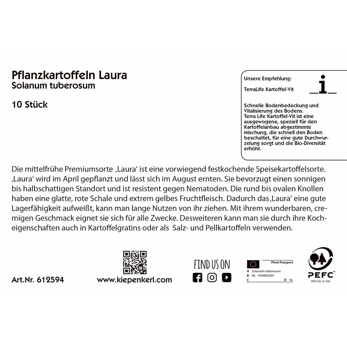 Pflanzkartoffel „Laura“ mittelfrüh, vorwiegend festkochend, 10 Stück
