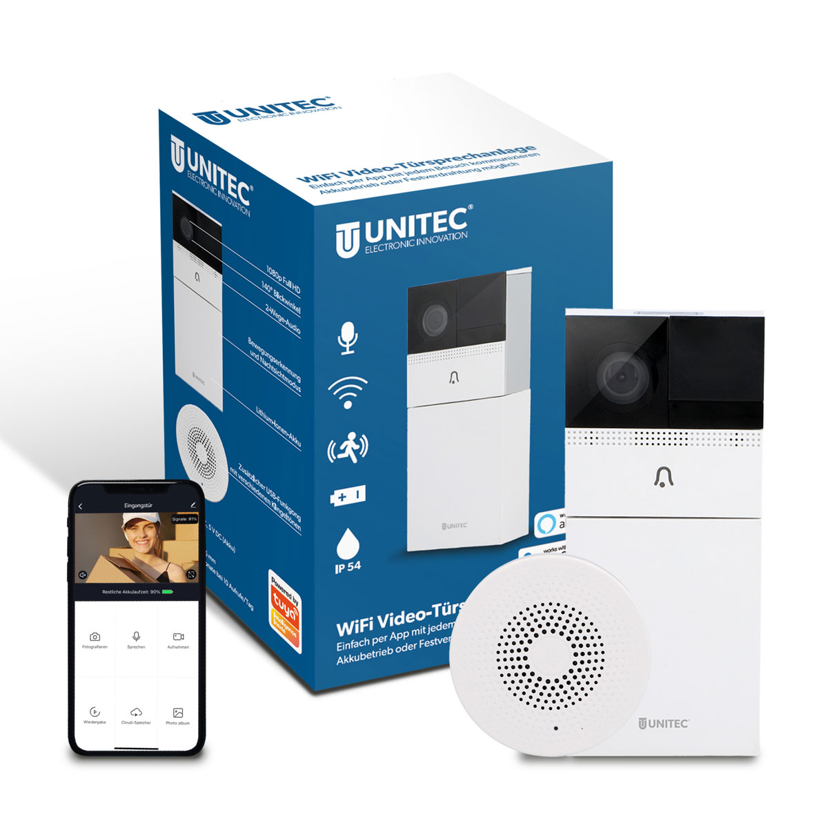 Unitec  WIFI Türkamera Smart inkl. Funkgong Bild 3