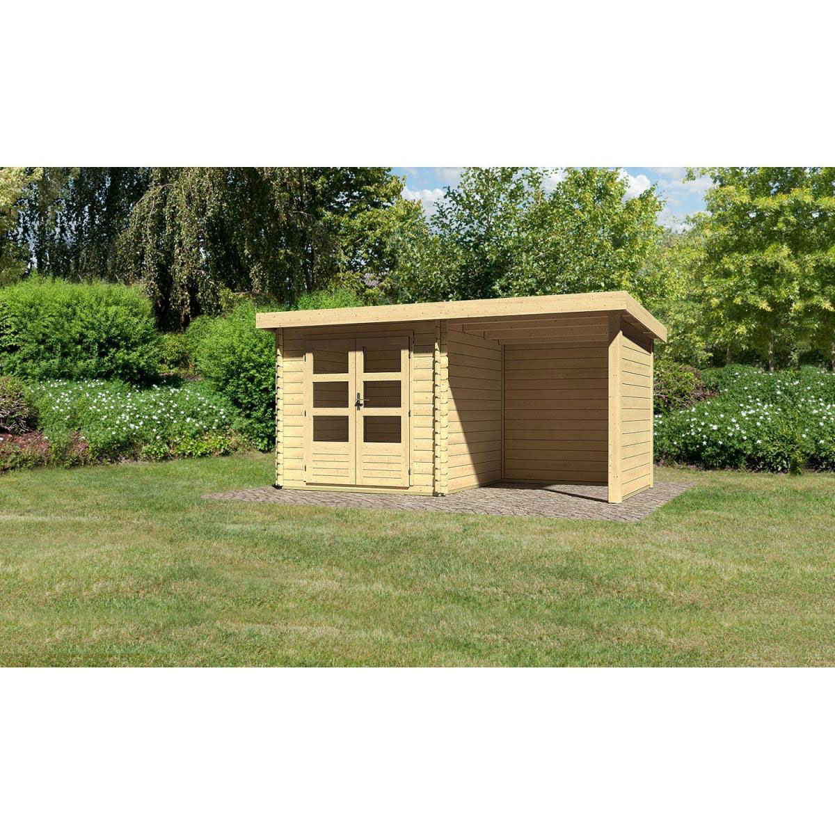 Karibu Gartenhaus Bastrup mit Schleppdach 200 cm und Seiten-/Rückwand naturbelassen 200 x 202 x 202 cm