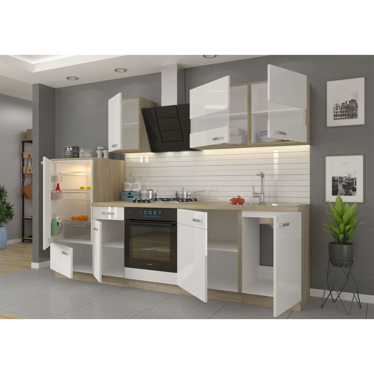 Küchenzeile Bettina hochglanz weiß 270 cm Bild 2