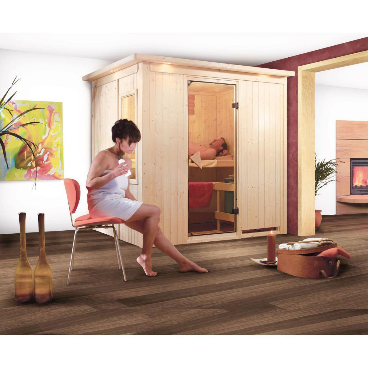 Karibu Bodin Frontstieg ohne Ofen mit Kranz Klarglastür