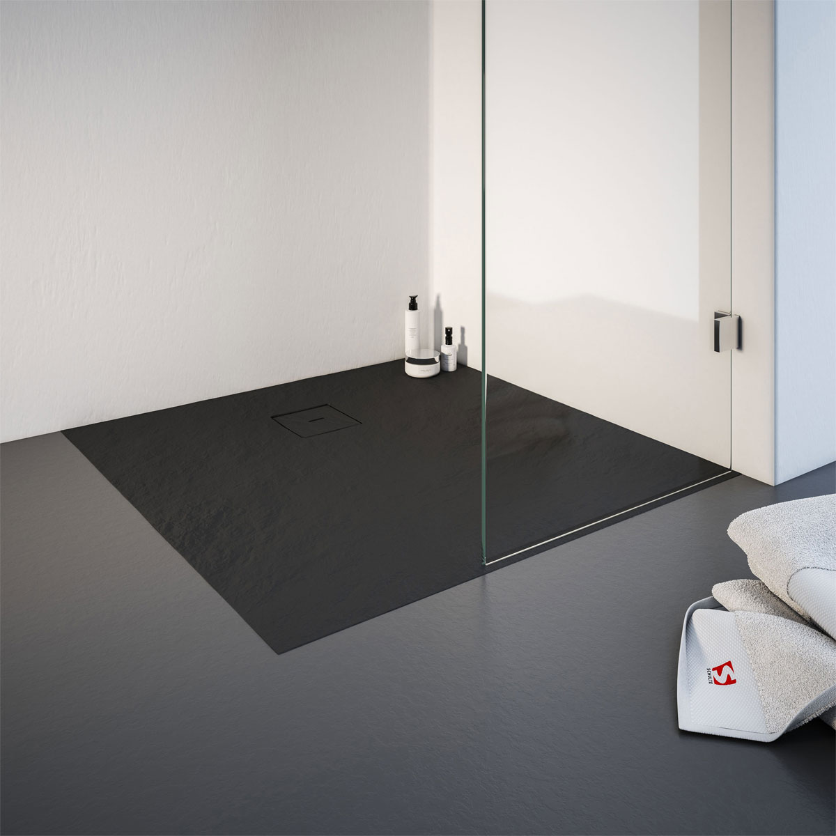 Schulte Eck-Duschwanne Mineralguss Quadrat 100xx4 x 100 cm Steinstruktur anthrazit Bild 1