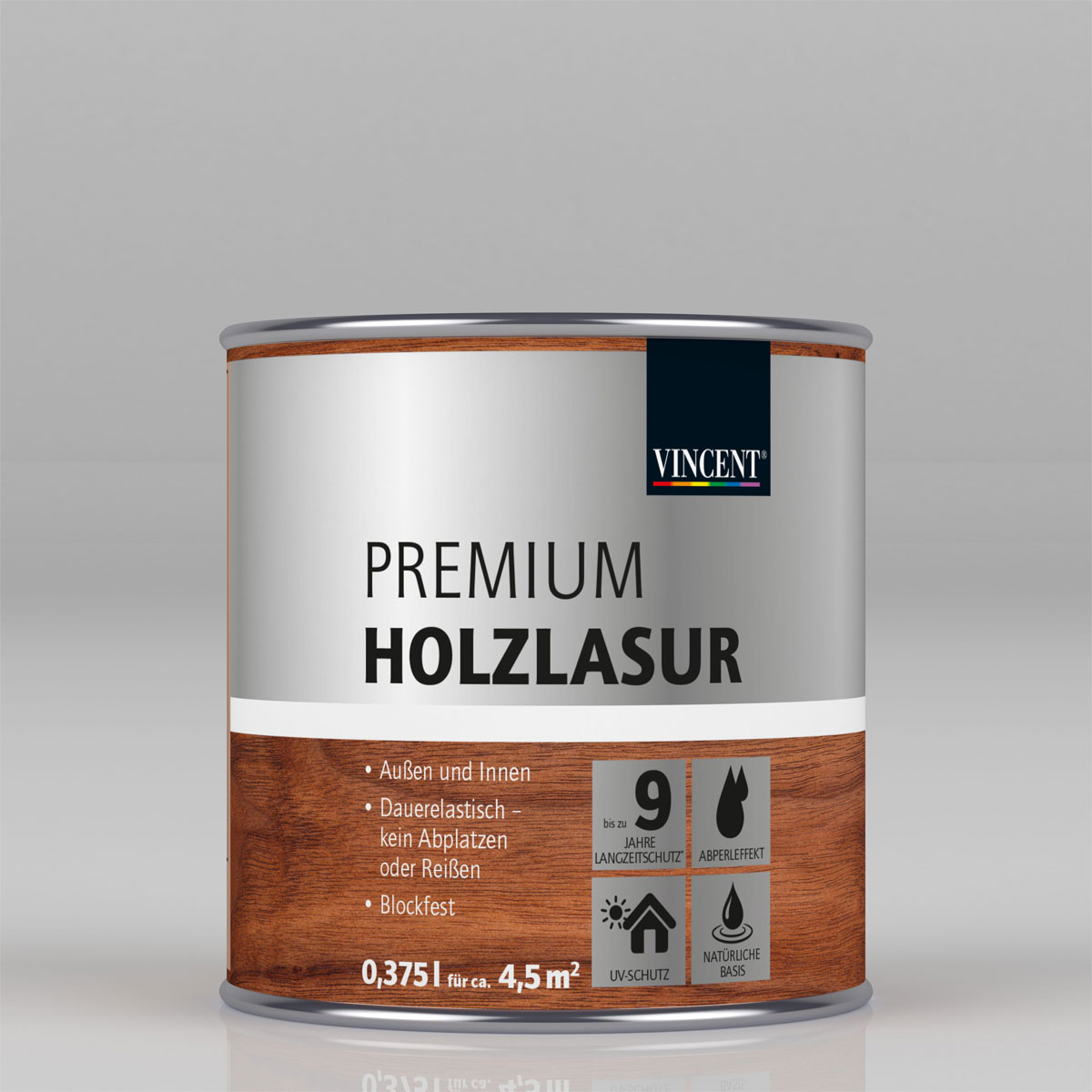 Vincent Premium Holzlasur Mittelgrau 0,375 L Bild 1