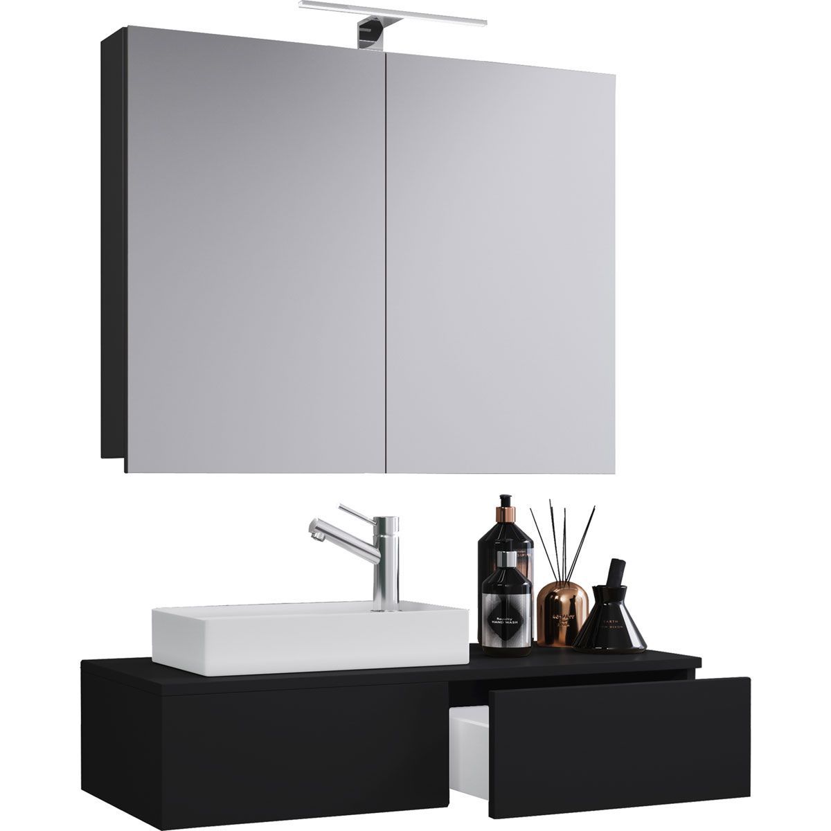 Gäste Waschplatz Gudas 3-teilig mit Spiegelschrank schwarz Bild 1