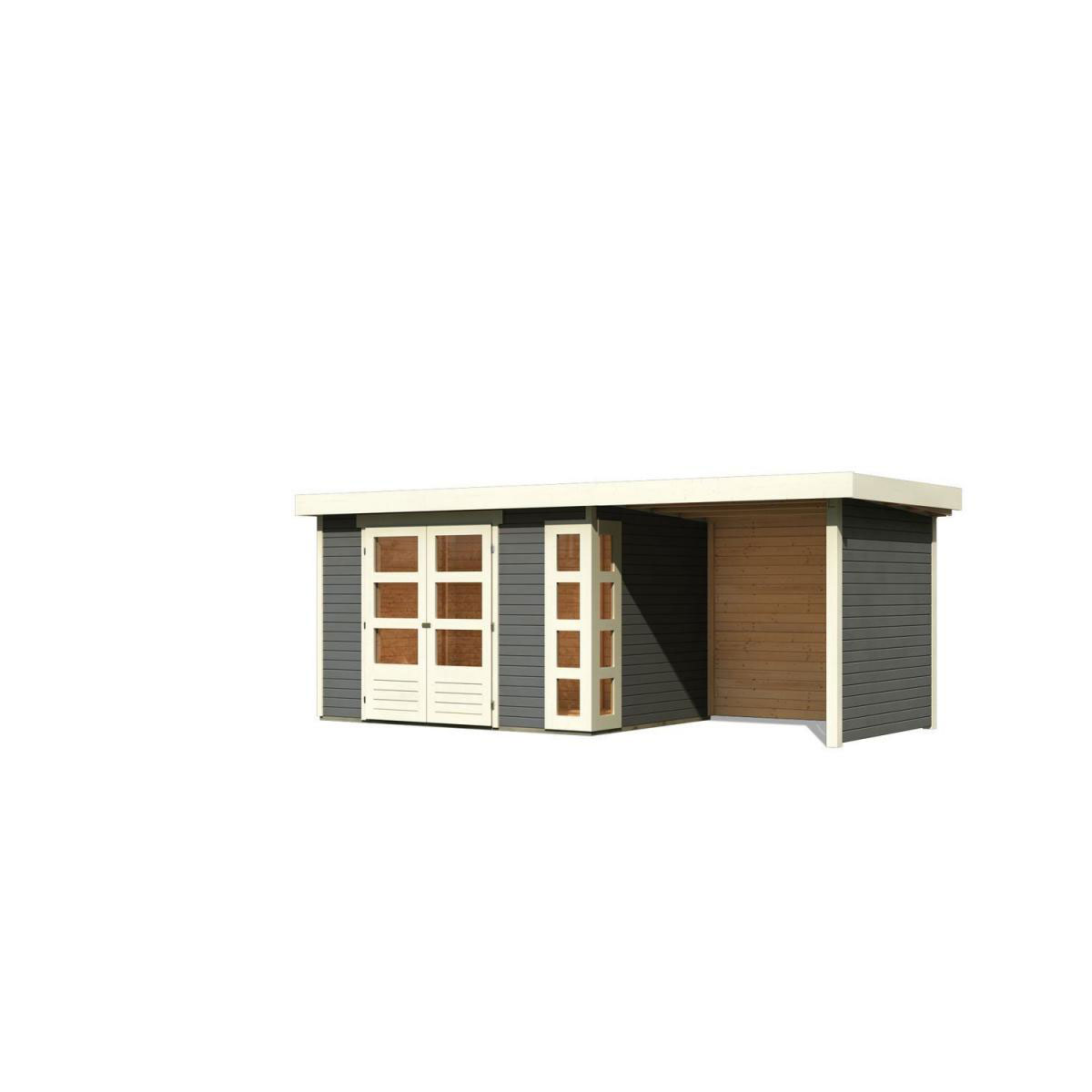Karibu Gartenhaus-Set Kerko 4 mit Anbaudach 2,4 m mit Seiten- und Rückwand terragrau Bild 2