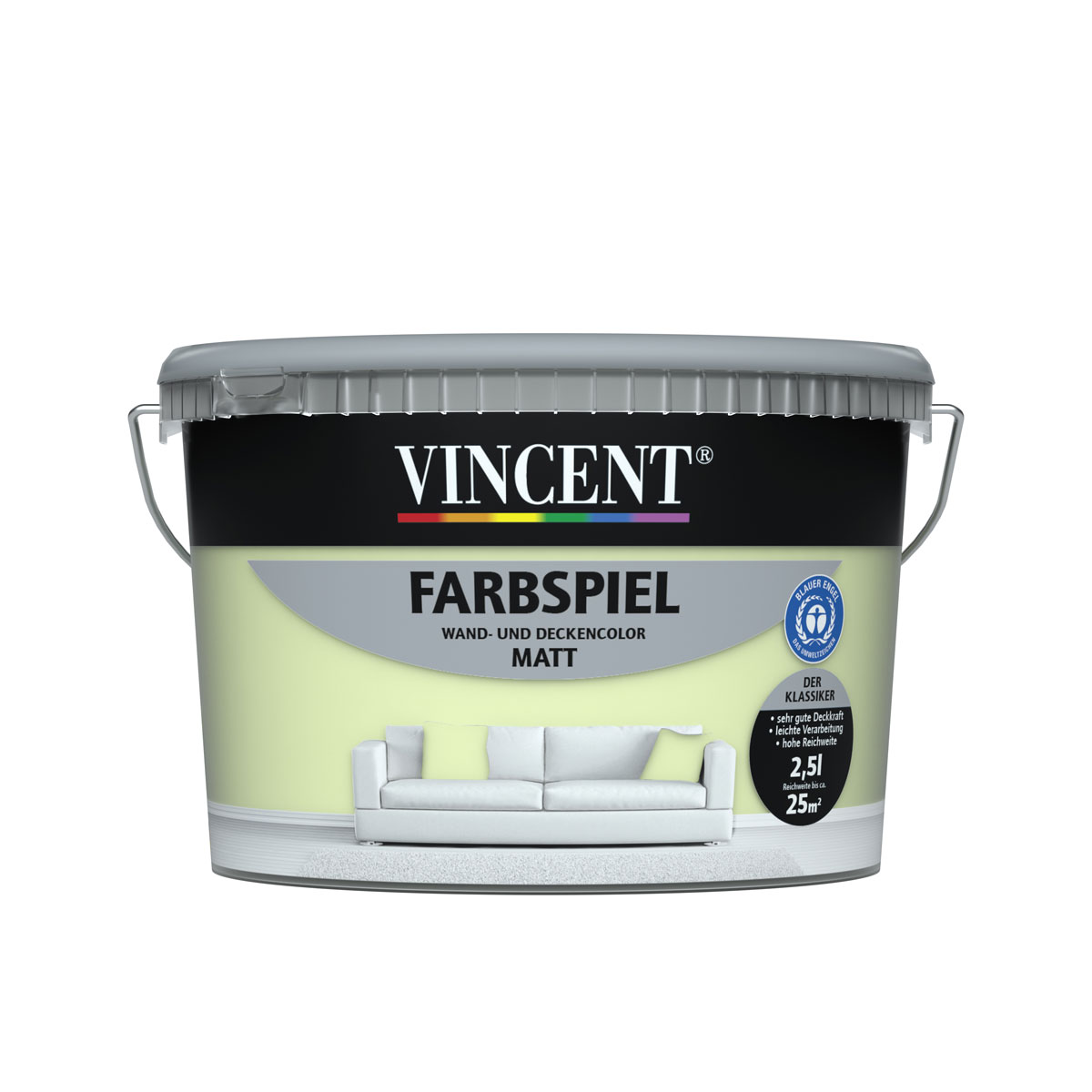 Vincent Wandfarbe Farbspiel "Minze" matt 2,5 L Vincent Wandfarbe Farbspiel "Minze" matt 2,5 L