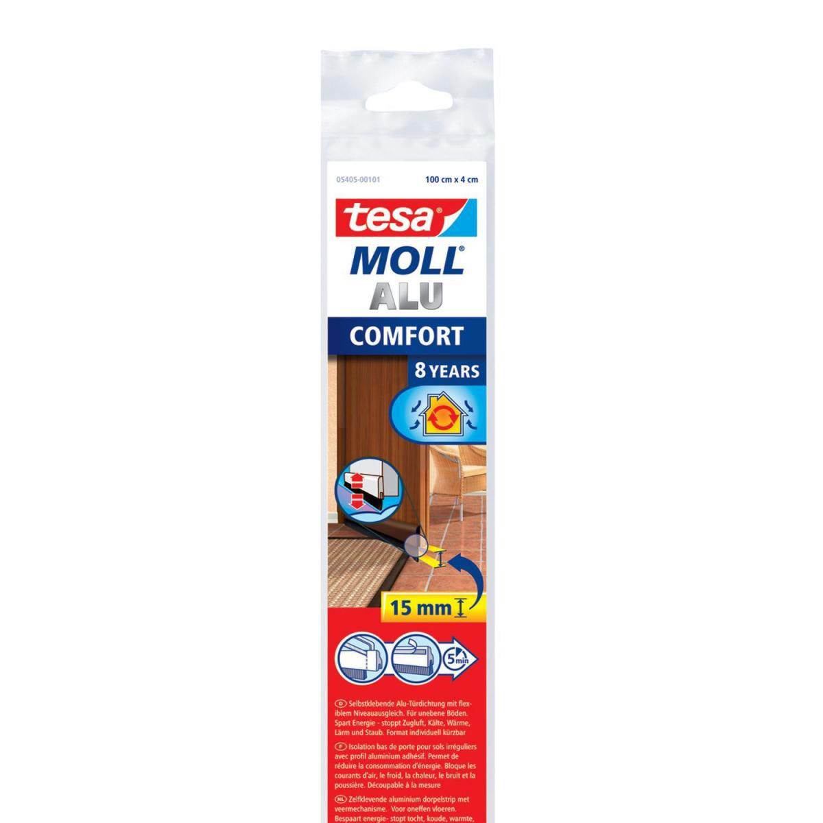 Tesa Türdichtschiene braun für Spalten bis 15 mm für unebene Böden lack Alu-Profil Bild 1