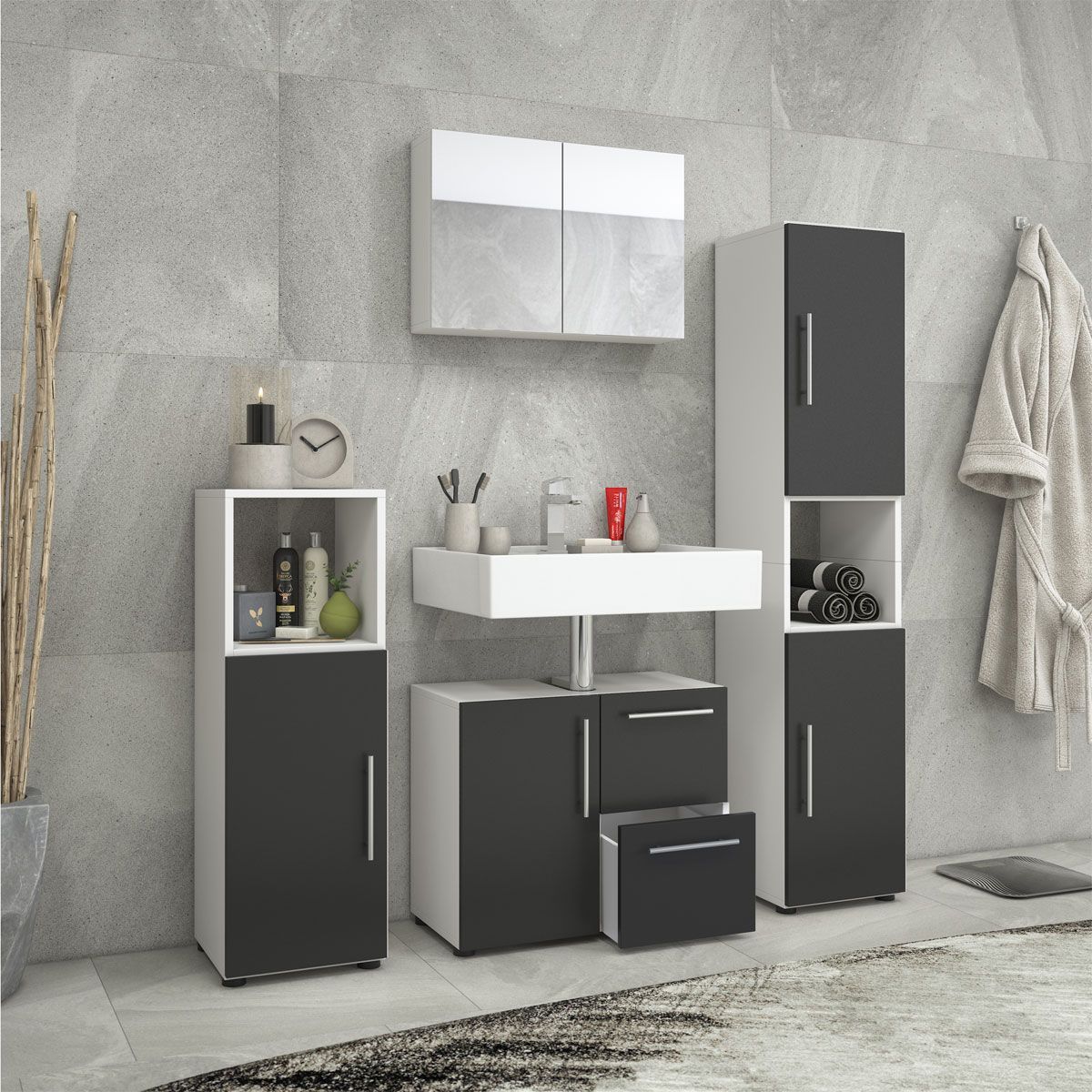 Badset Flandu mit Spiegelschrank weiß/schwarz Bild 3