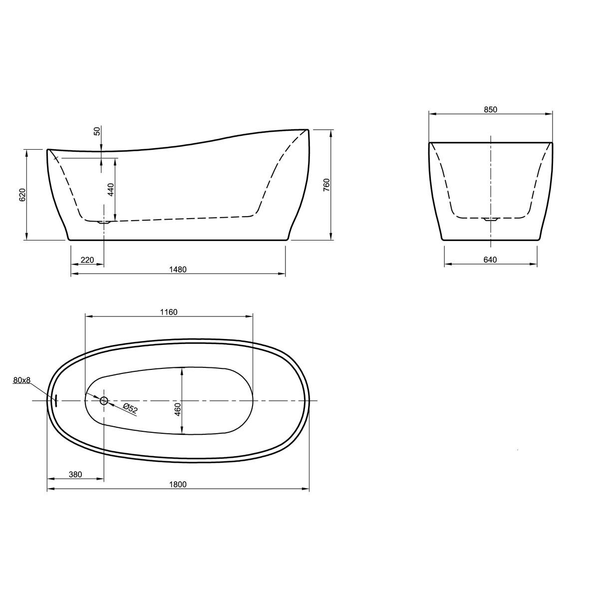 Ottofond Freistehende Badewanne Aviva 180 x 85 cm bordeaux/weiß Bild 4