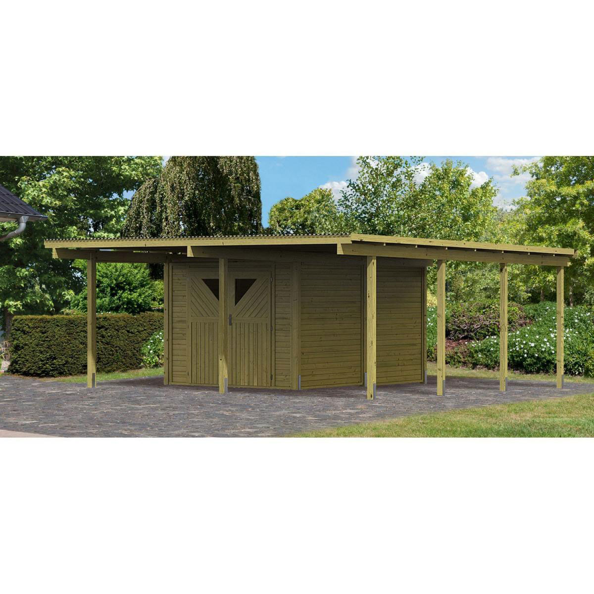 Karibu Doppelcarport Eco 2 Variante A inklusive Abstellraum