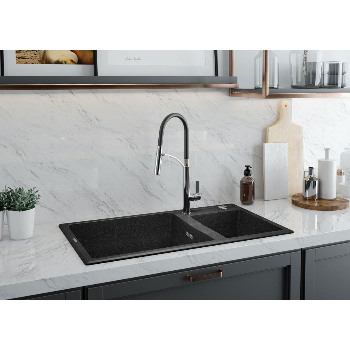 deante  1,5 Becken Granitspüle ERIDAN ohne Abtropffläch graphit metallic Bild 2