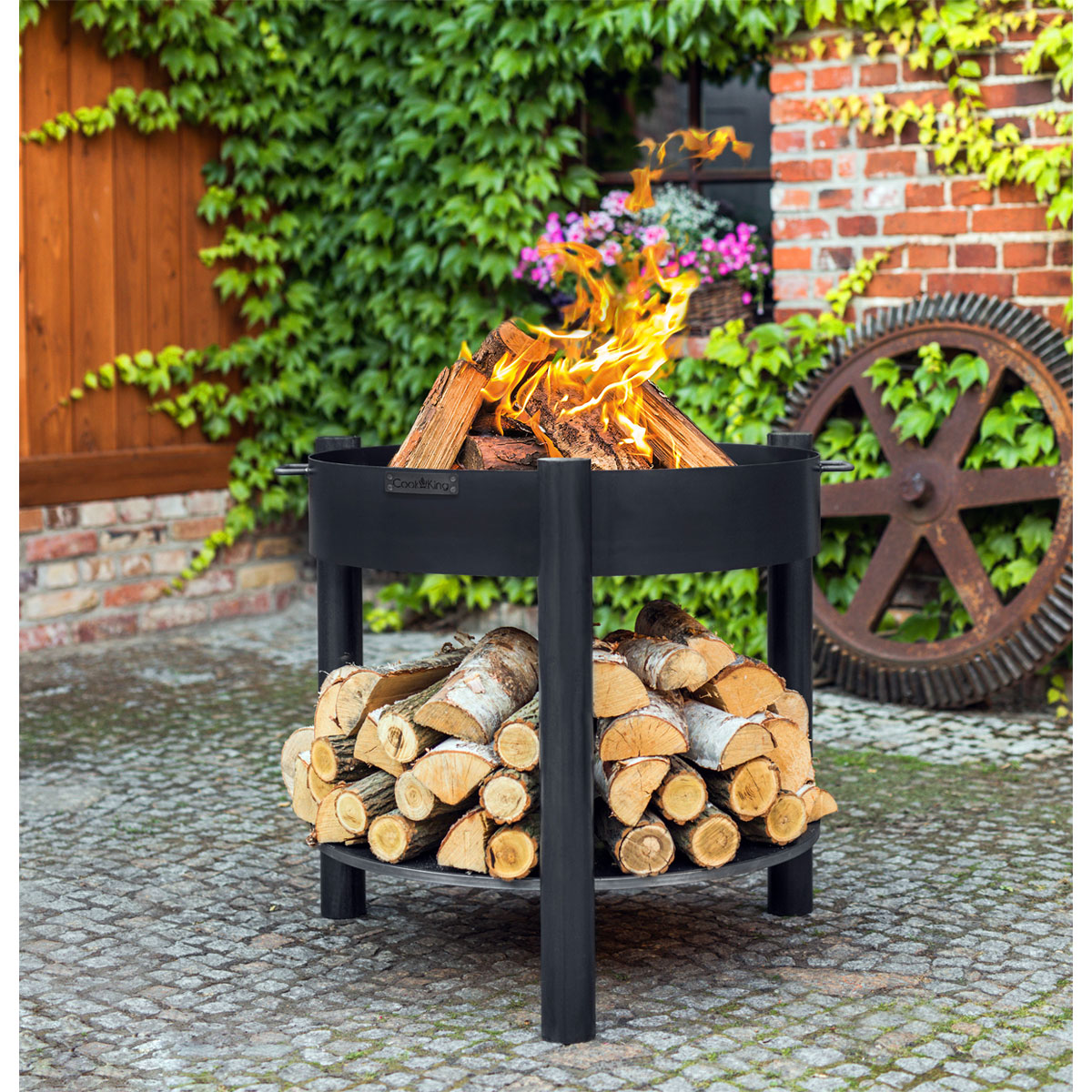 CookKing Feuerschale Montana 80 hoch inkl. Holzlager 88x80cm Schwarz Bild 2