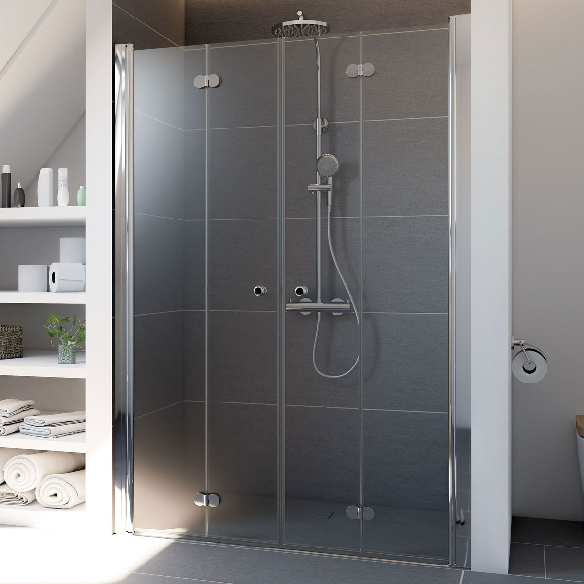 Breuer Drehfalttür Elana Komfort 4-teilig für Nische alu chromeffekt Klarglas 1600 mm