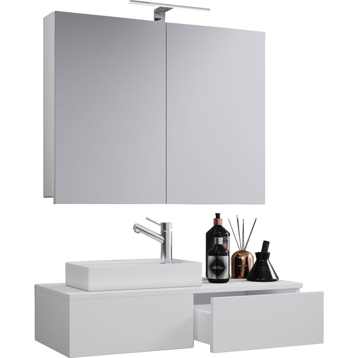 Gäste-Waschplatz Gudas 3-teilig mit Spiegelschrank weiß