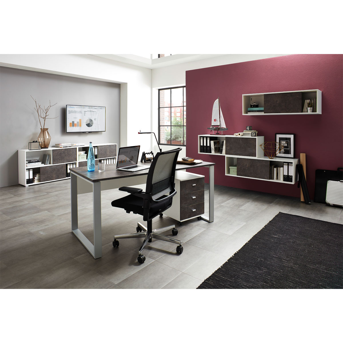 Schreibtisch Altena mit Metallkufen 158 x 75 x 79 cm weiß/Basalto-Dunkel Bild 5